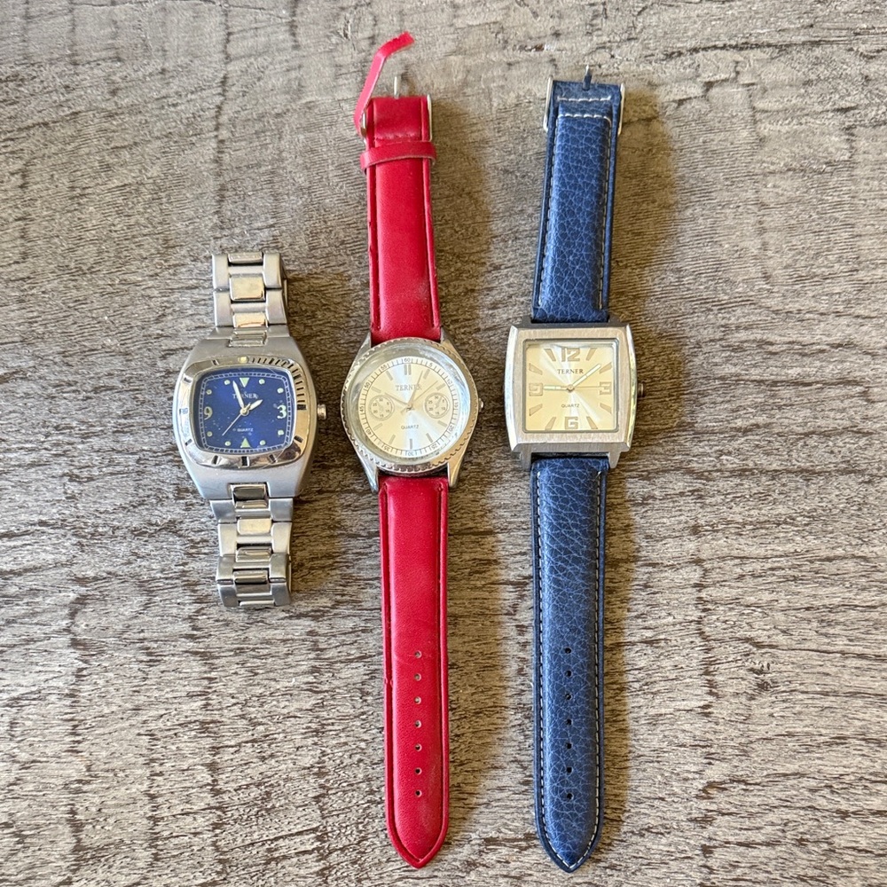 Bijoux Terner Men's Watch Trio - Silver, Red, Blue